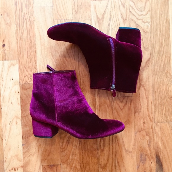 attention Shoes - attention Burgundy Velvet Block Heel Ankle Boots
